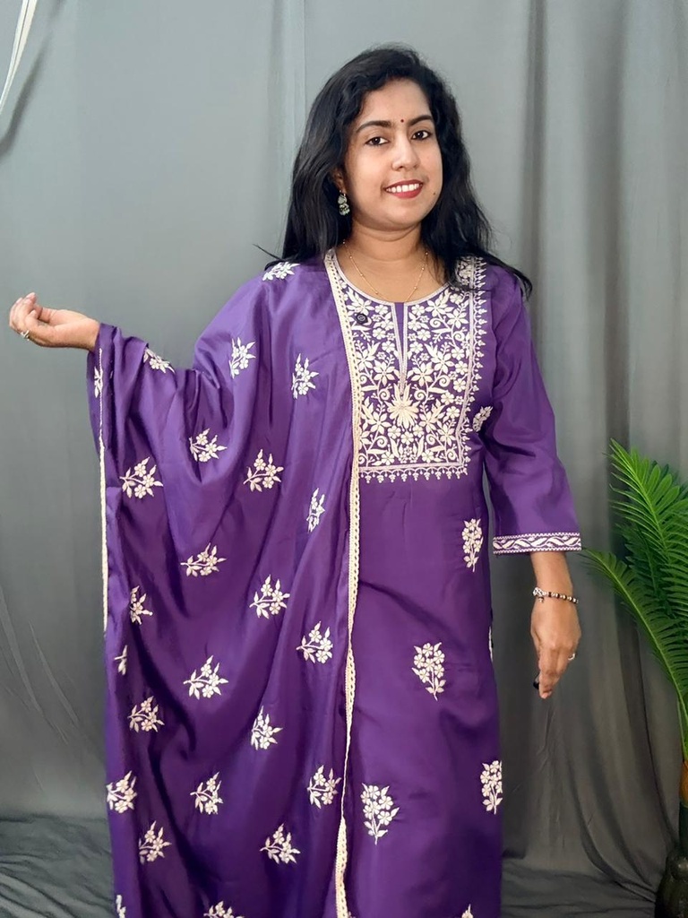 LP0029 Purple Chikankari 3PC Set
