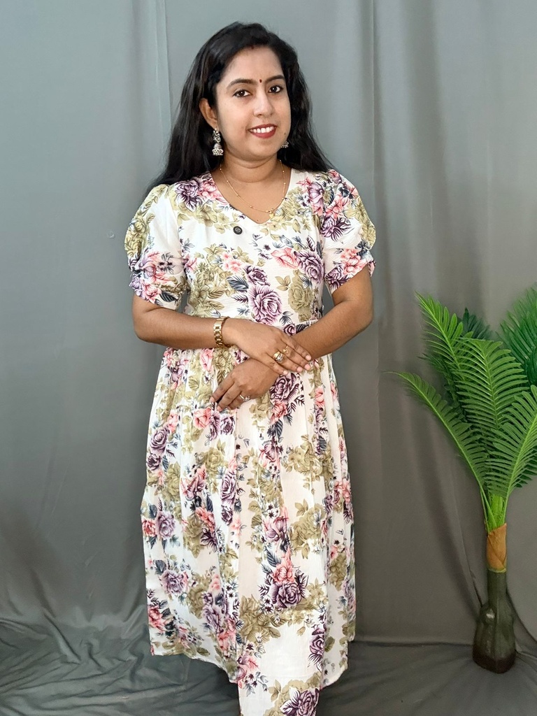 L0090 White Printed Frock