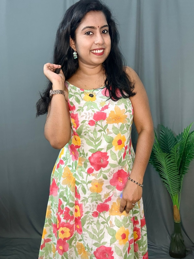 Anvita White Floral Spagetti Strap Panel Cut 2PC