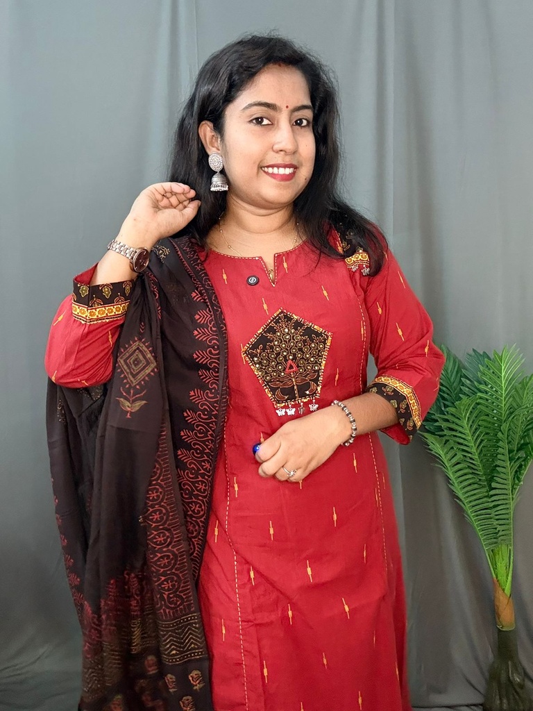 L0093 Maroon Cotton 3PC Set