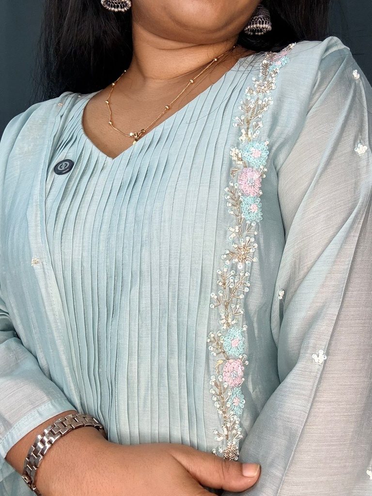 LP0033 Powder Blue Mul Chanderi 3PC Set