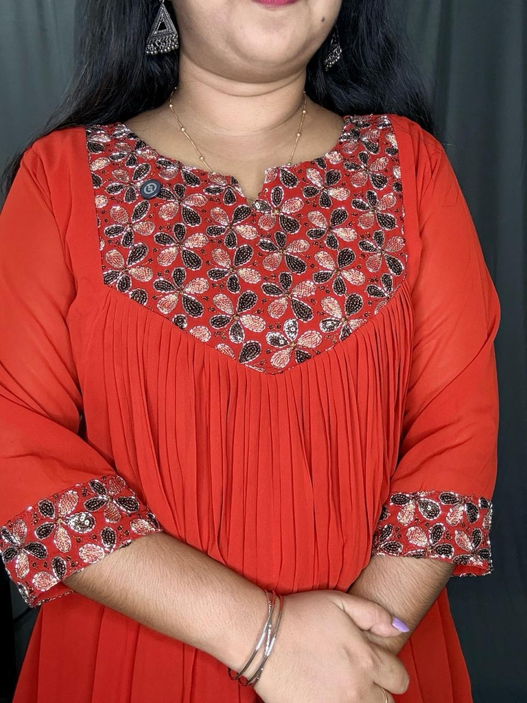 L0141 Orange Georgette Kurti