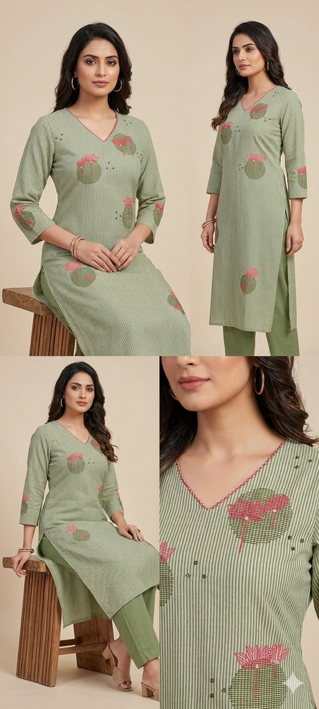 Anvita Pistagreen Strips Slited 2PC Set