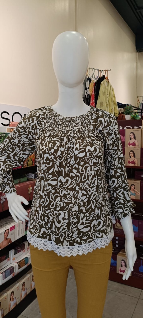 L0155 Smocked Neck Short Tops