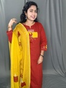 L0160 Anaya Reddish Appleque Work Slit 3PC Set