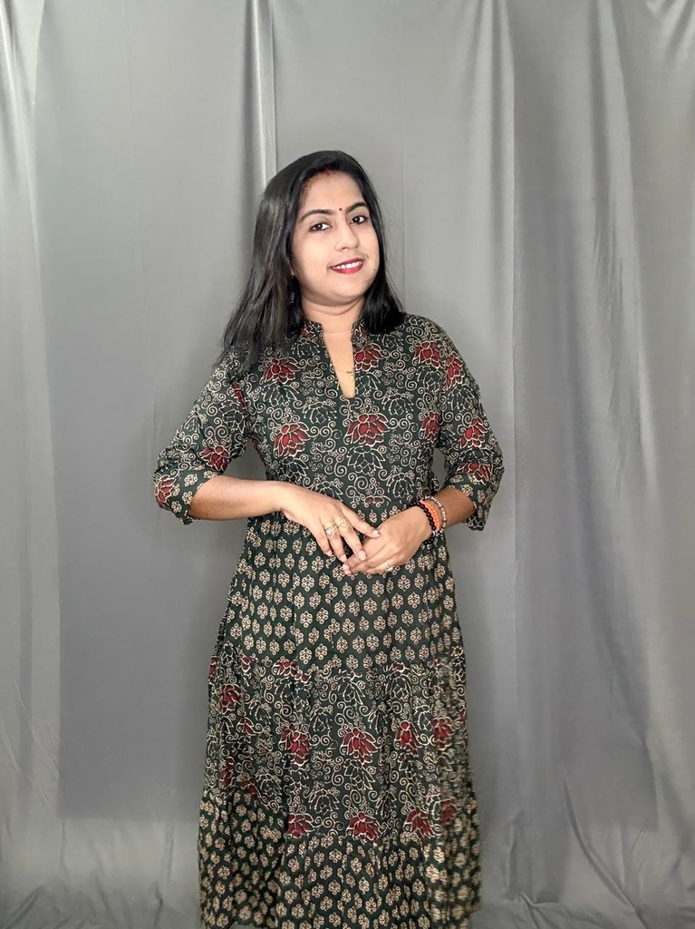 L0182 Dark Green Jaipur Cotton Frock