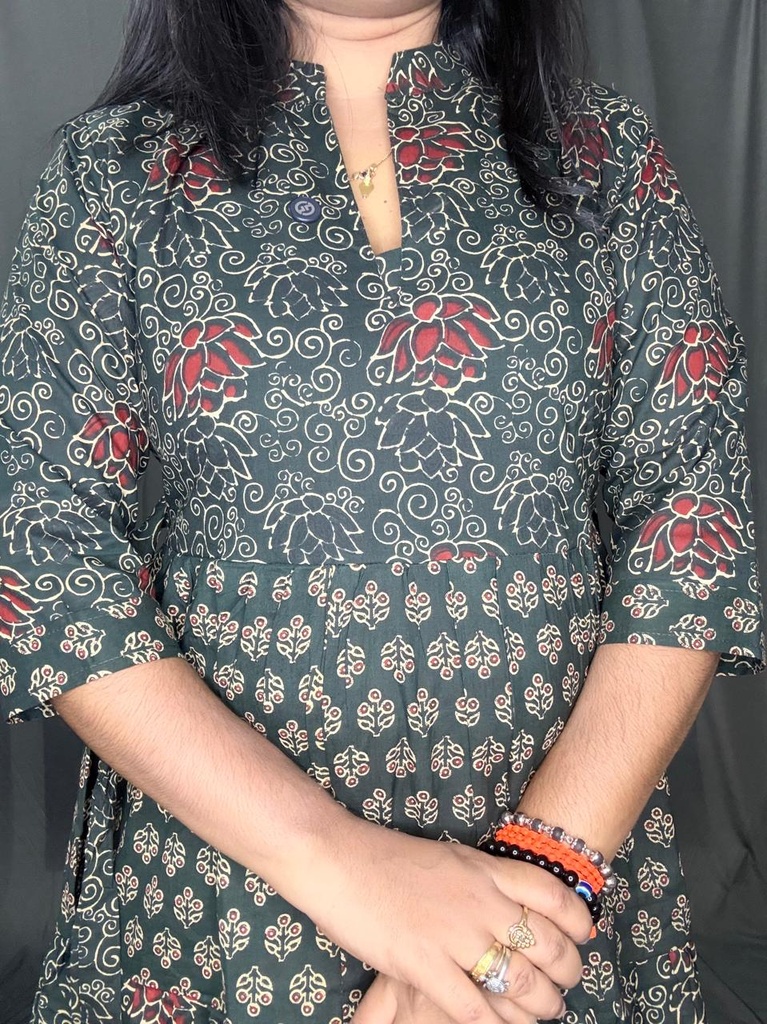 L0182 Dark Green Jaipur Cotton Frock
