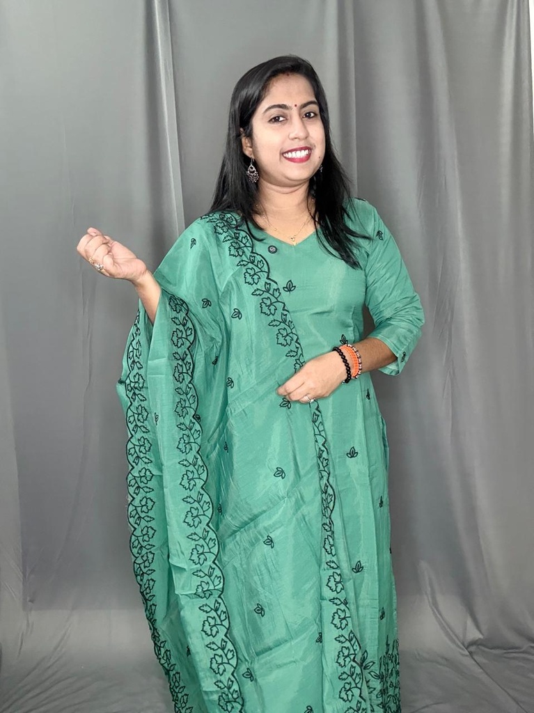 L0184 Green Mul Chanderi Embroidered 3PC Set