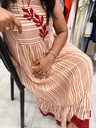 Anvita Mul-Cotton Beige & Brown Stripe Frock Short Sleeve