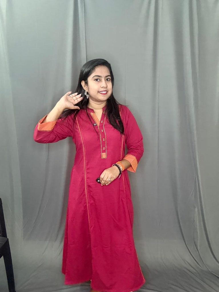 Anvita Pink 6 Panel Chines Collar Neck Aline Slit Kurti
