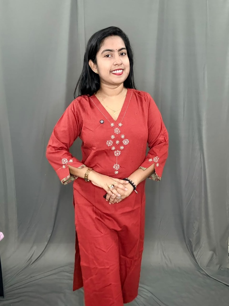 L0212 Anvita Rust V Neck Slit Kurti