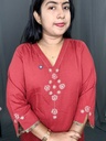 L0212 Anvita Rust V Neck Slit Kurti