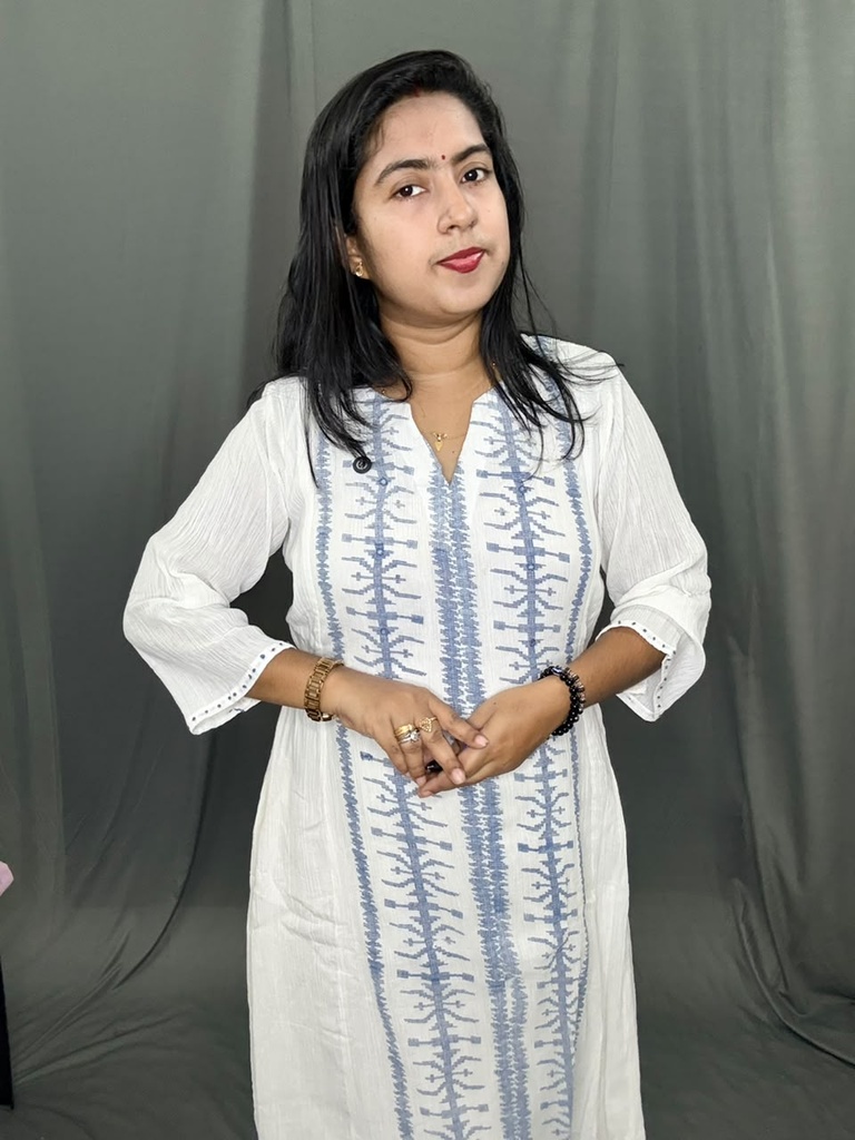 L0214 Wok Premium White Central Panel Work Aline Side Elastic Kurti
