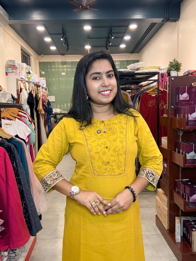 L0224 Anvita Mustard Kalamkari Patch Slit Kurti 