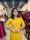 L0224 Anvita Mustard Kalamkari Patch Slit Kurti 