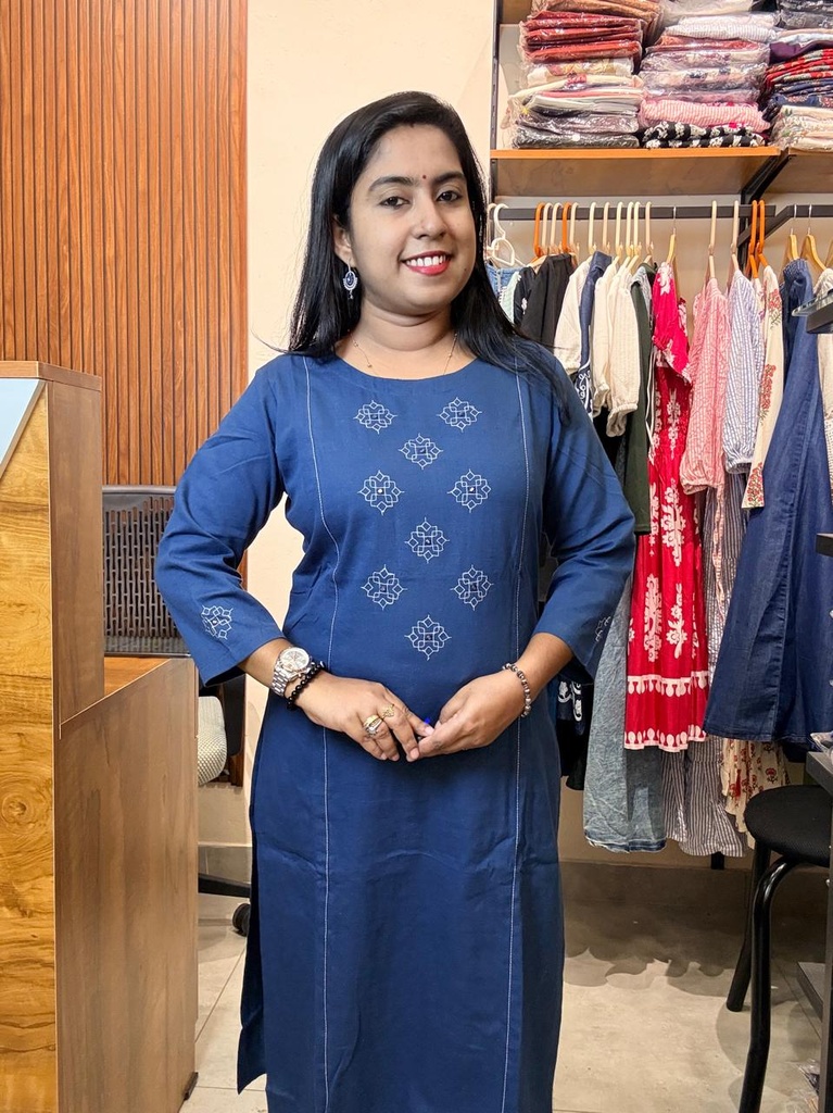 L0225 Anvita Navy Blue Slit 3 Panel Thread Work 2PC