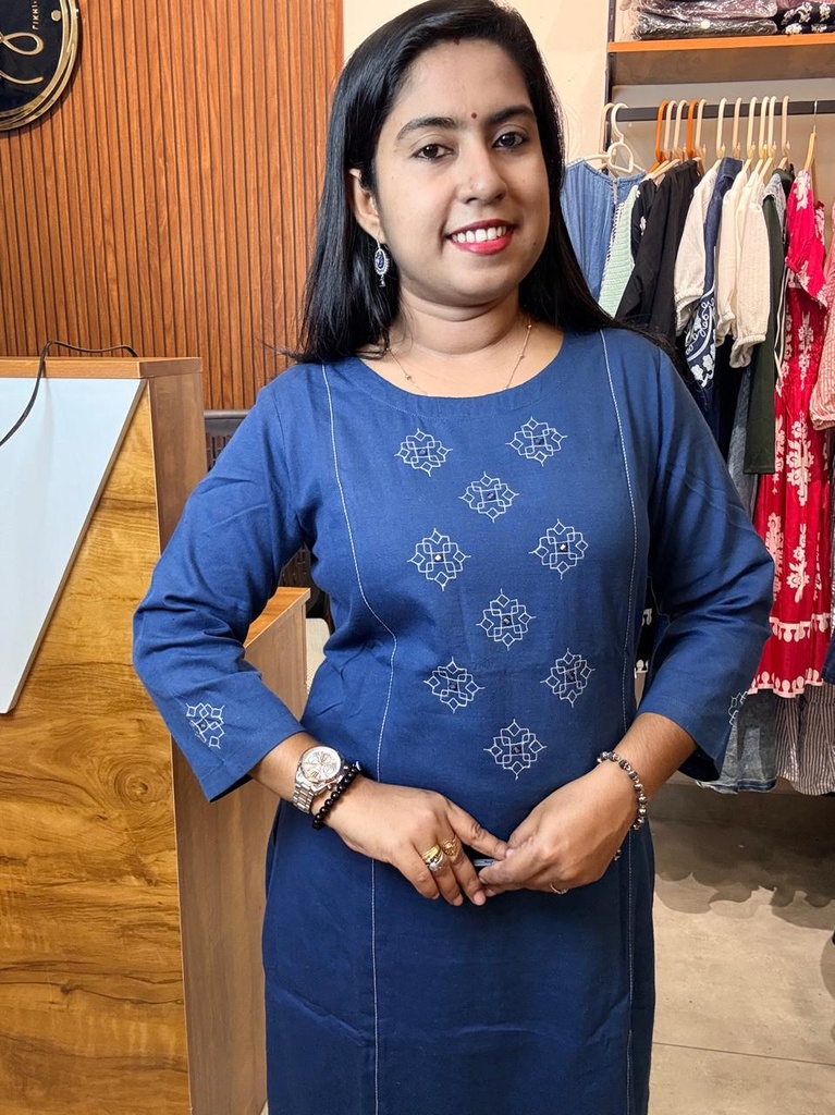 L0225 Anvita Navy Blue Slit 3 Panel Thread Work 2PC