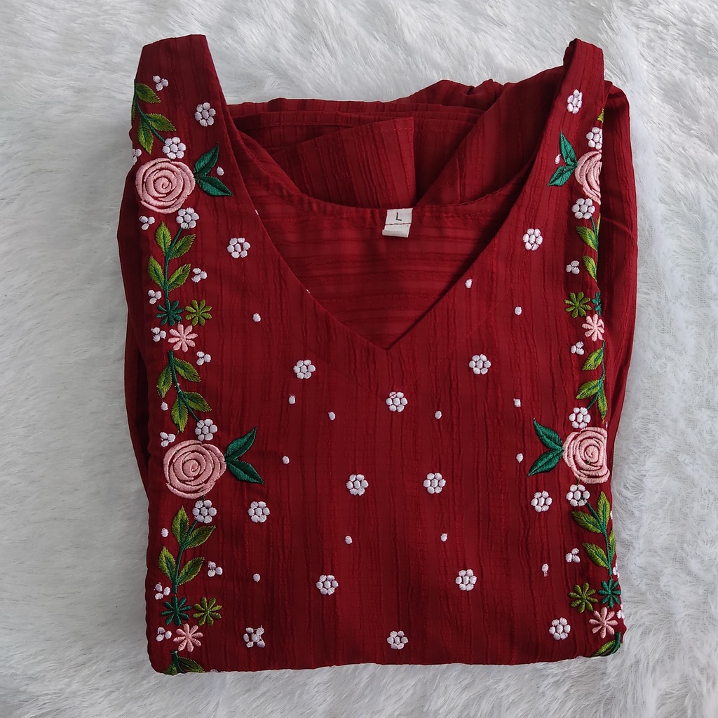 MFC5S1 Maroon Embroidery Feeding Aline Kurti