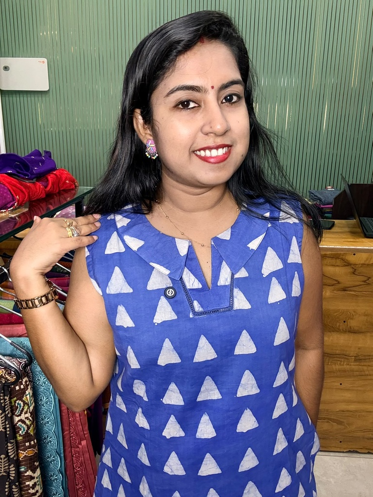 L0232 Cotton Triangle Block Print Frock