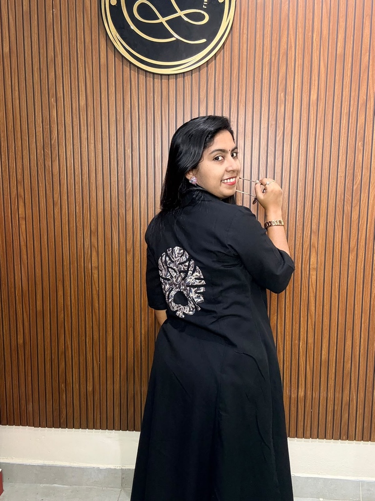 ANV028 Anvita Kalamkari Top & Bottom With Black Overcoat 3PC Set