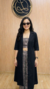 ANV028 Anvita Kalamkari Top & Bottom With Black Overcoat 3PC Set