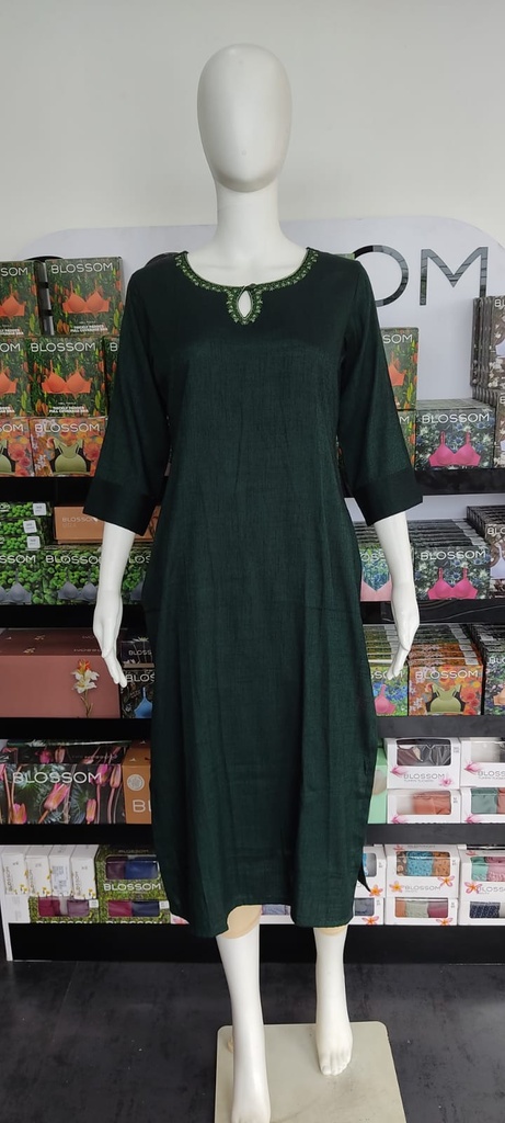 GHC354-G Green  Neck Embriodery  Slit Kurti