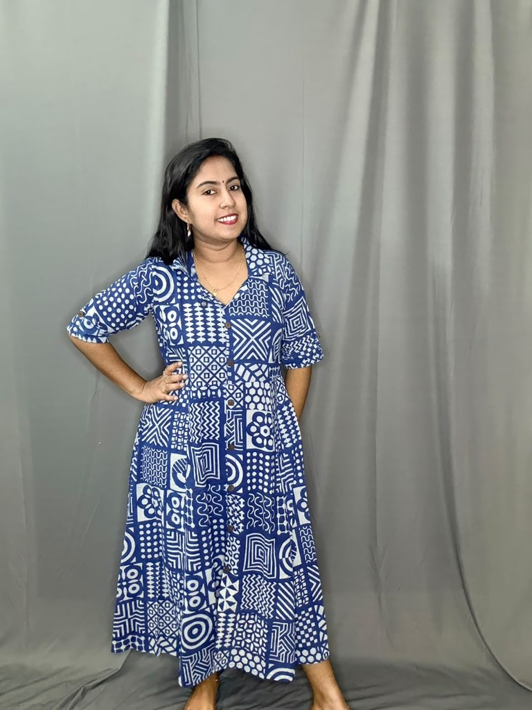 BHL006 Indigo Shirt Collar Frock