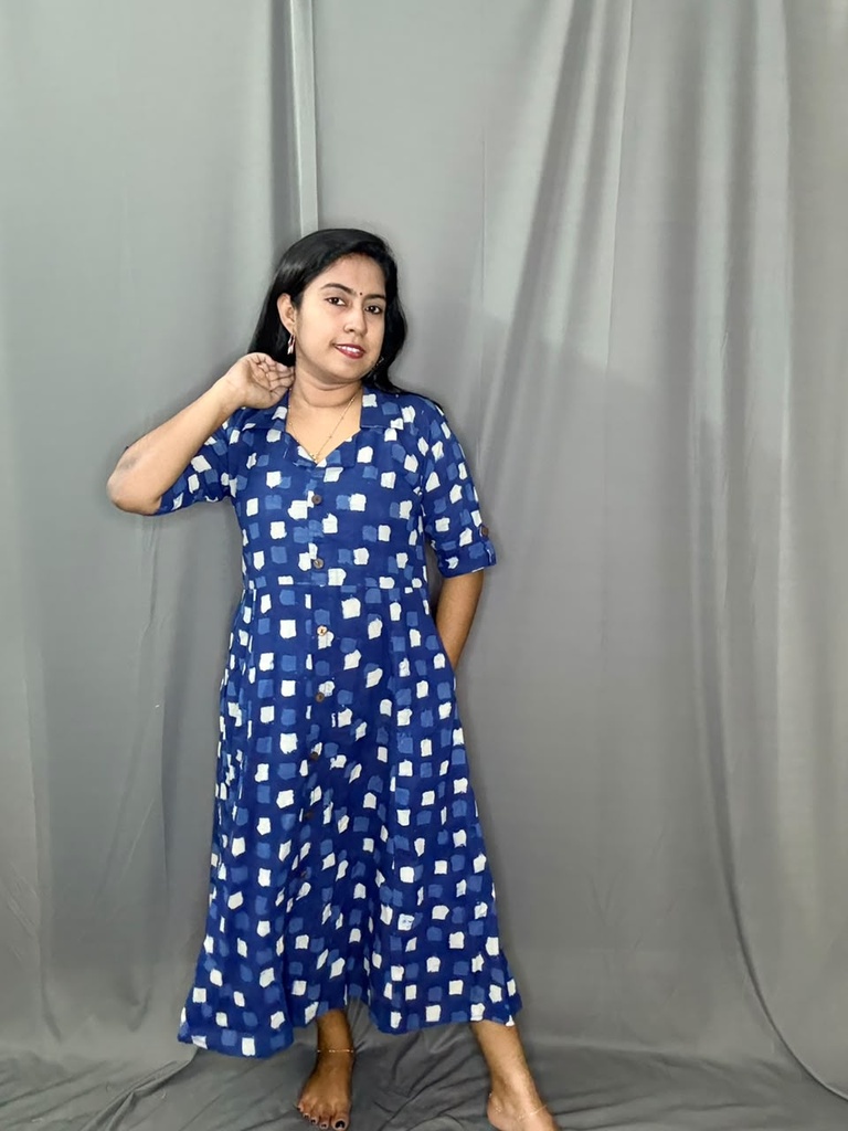 BHL007 Indigo Shirt Collar Frock