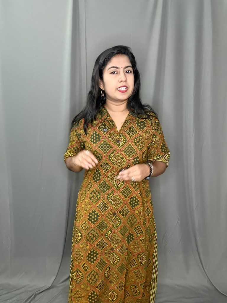 BHL001 Ajrakh Dual Print Shirt Collar Frock 