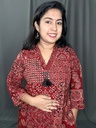 BHL002 Maroon Ajrakh Print Aline Frock With Pompom Lace 