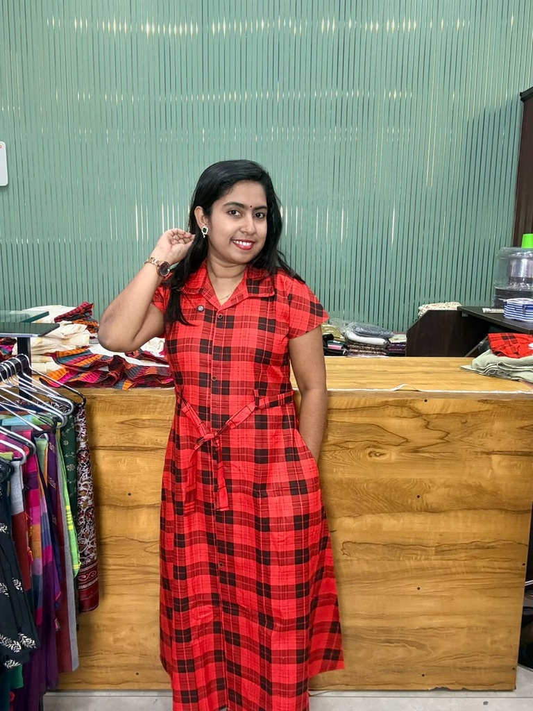 AI006  Red Checks Button Down Frock