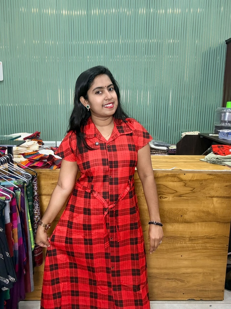 AI006  Red Checks Button Down Frock