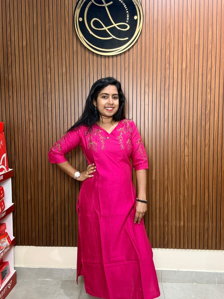 MFBL012 Rani Pink Cotton Embroidery Slit Kurti