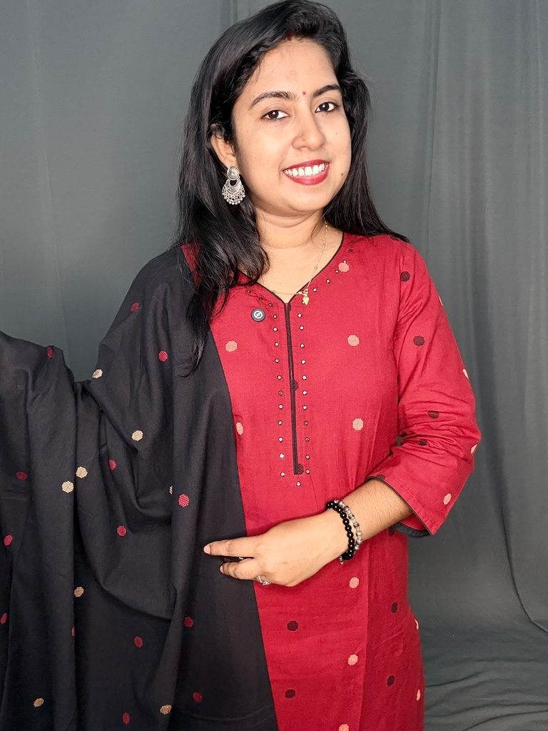 L0238 Premium Jamdani Weaving Maroon Slit 3PC Set 
