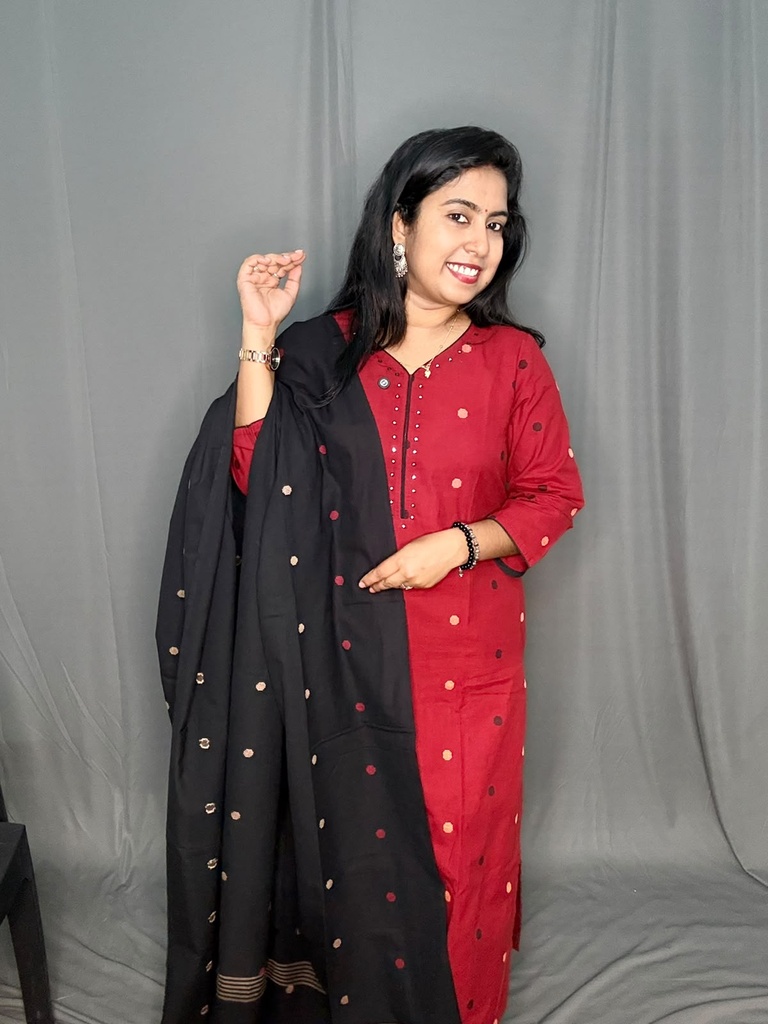 L0238 Premium Jamdani Weaving Maroon Slit 3PC Set 