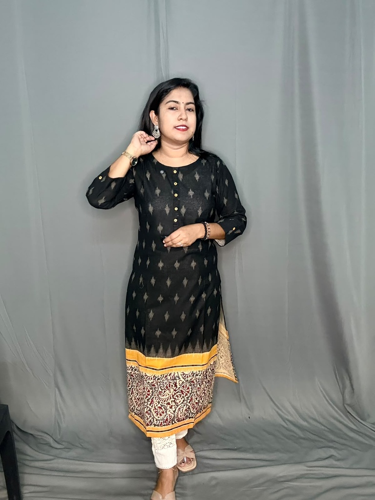 ANV034 Anvita Black Ikkat Slit Kurti