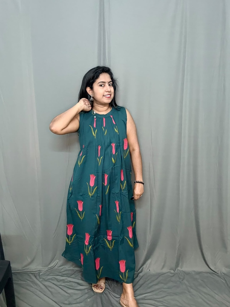 MFA001 Cotton Green Halter Neck Sleeveless Kurti