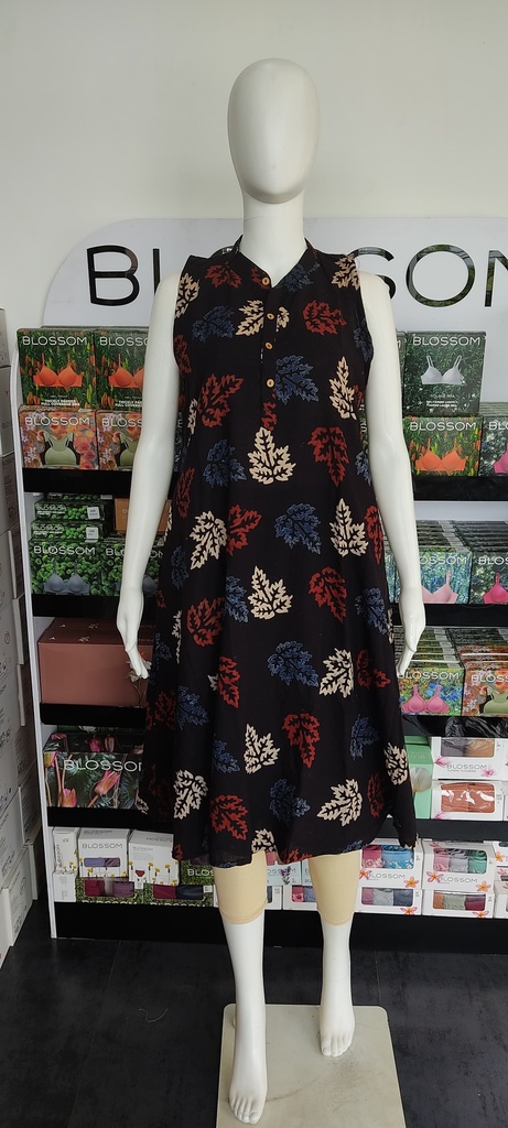 Sleeveless Printed Collar Cotton Kurti