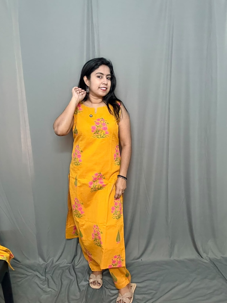 MFA022 Mustard Yellow Premium Cotton Sleeveless Coord Set
