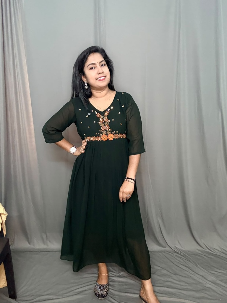 MFBL020 Dark Green Georgette Heavy Hand Work Aline Kurti