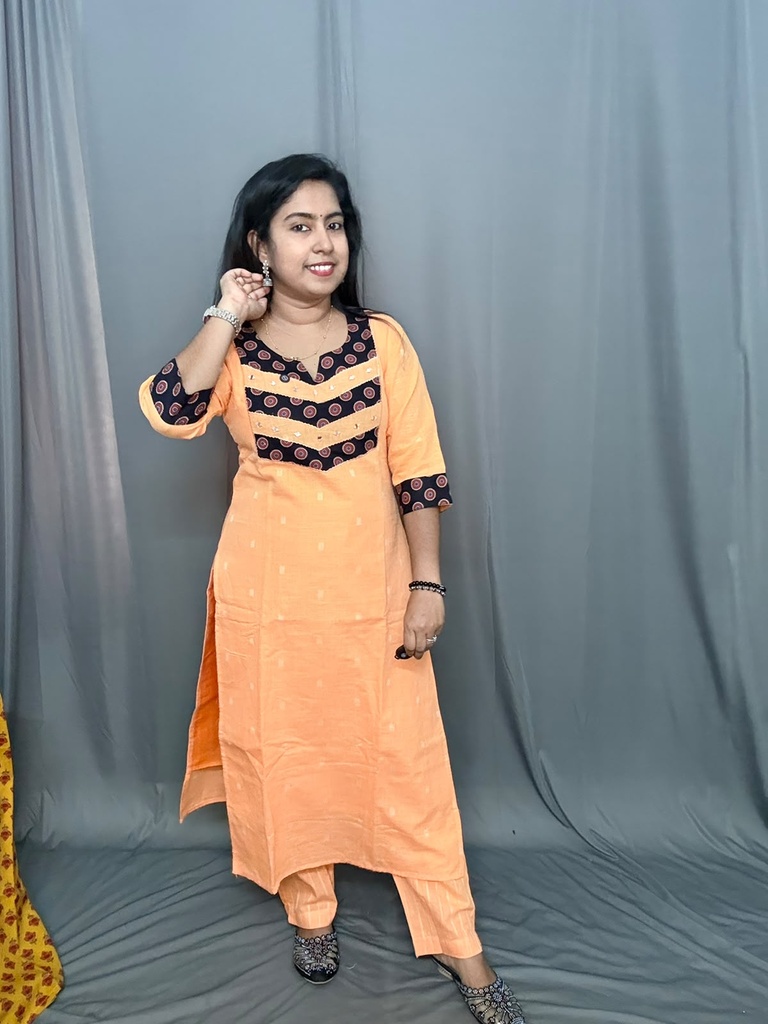 MFBL006 Light Orange Handloom Cotton 2PC Set