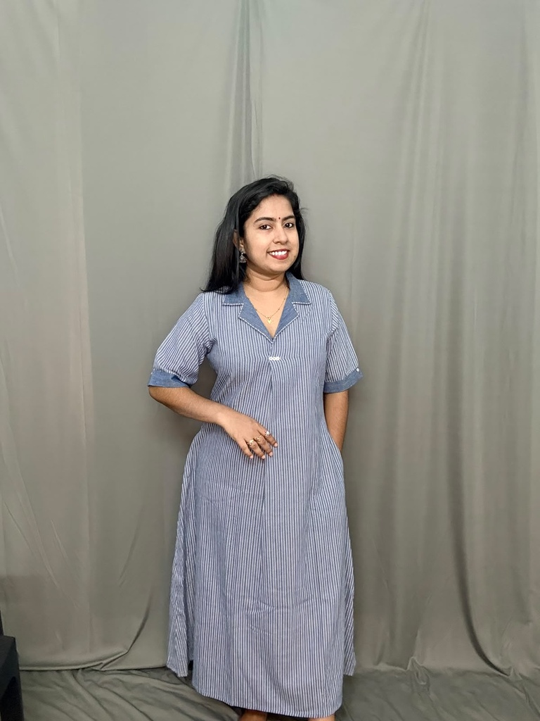 ANV025 Anvita Bluish Ash Coat Collar Dress