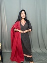 ANV027 Anvita Black Checked Aline 3PC Set With Kanchi Border V-Neck and Hemline