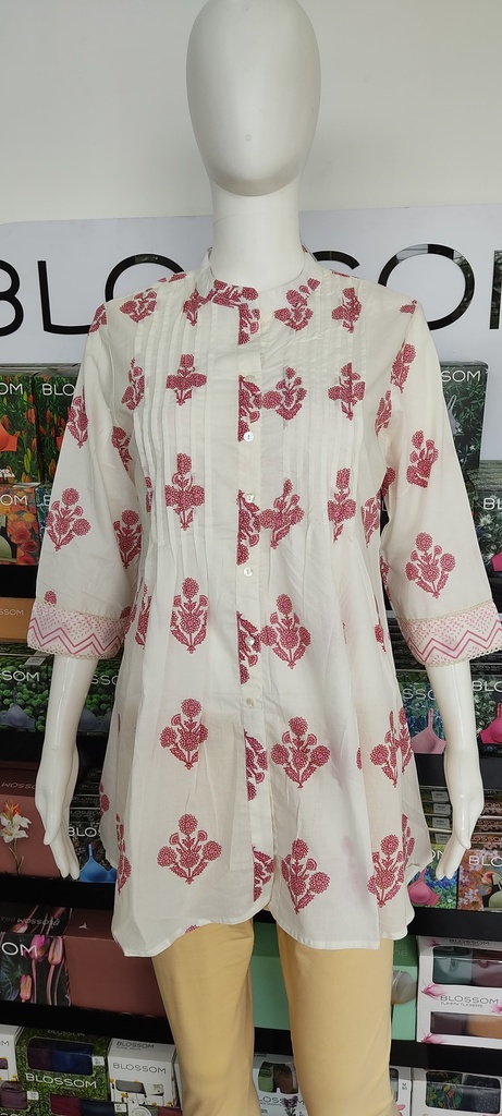 White&Pink Floral Print Short Top 