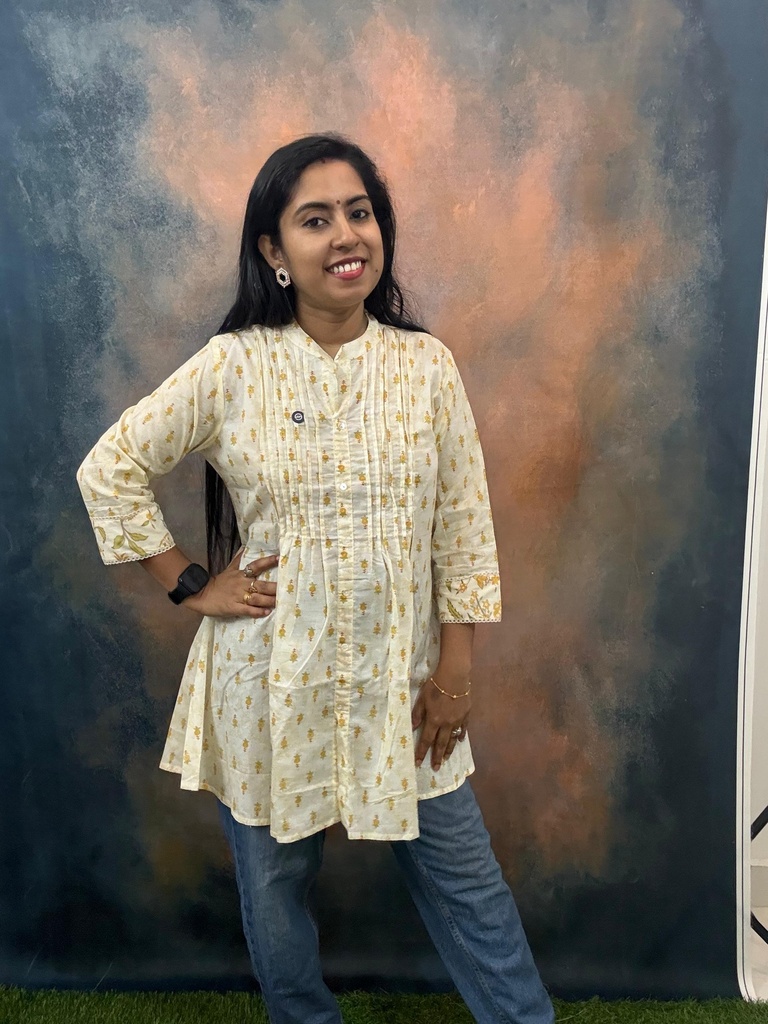 Cream&Yellow Floral Print Short Top