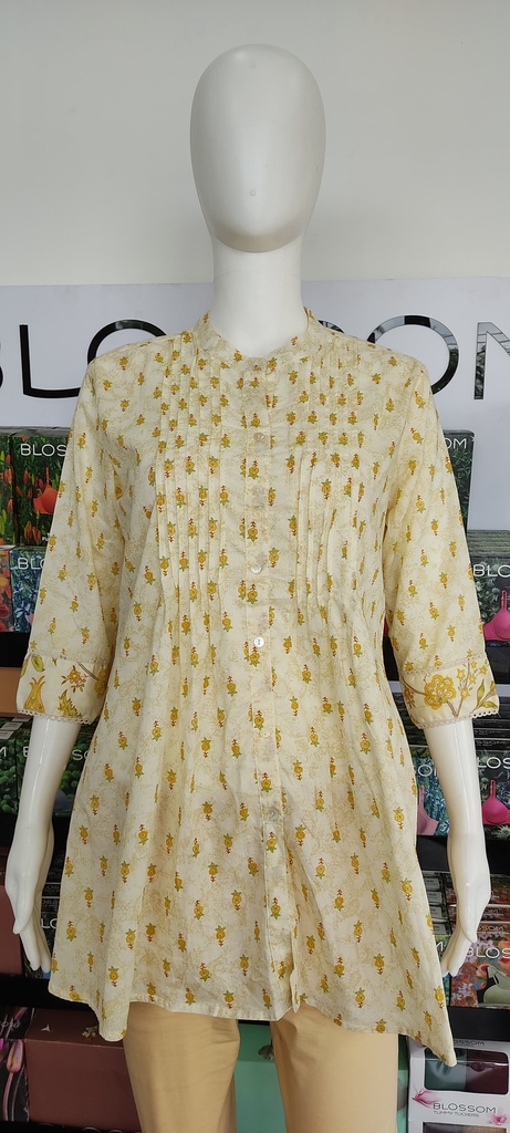 Cream&Yellow Floral Print Short Top