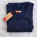 Farishta Navy Premium Wrinkle Rayon Self Thread Embroidery Slit Kurti 