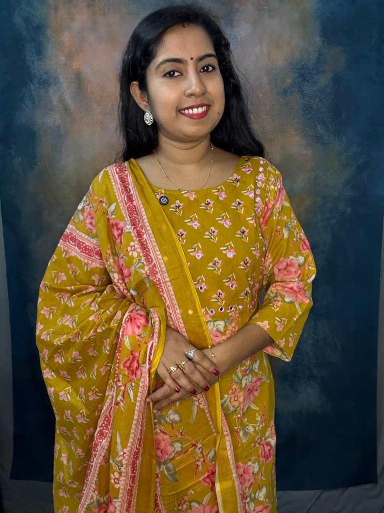 Mustard Yellow Cotton Slit 3PCS Set With Handwork