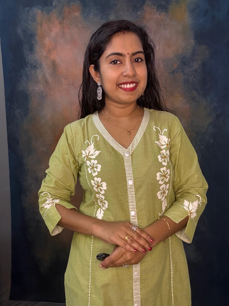 Anvita Pista Green White Hand Paint Premium Cotton Princesscut Aline Slit Kurti 