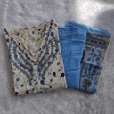 Offwhite Small Floral Print Cotton 3PCS Set With Handwork 